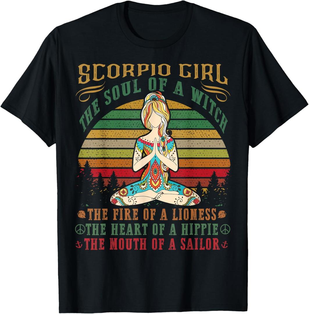 Scorpio Girl T-shirt for Yoga Black Women Birthday Gifts T-Shirt, S