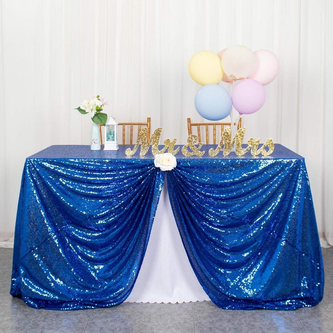 ShinyBeauty Sparkly Sequin Tablecloth-Royal Blue-48x72-Inch Sequin Rectangular Tablecloths Fabric Tablecloths-Glitter Table Cloth (Royal Blue)