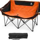 Camping Chair, Oversized Loveseat Double 2 Person Outdoor Chair with Arms, Cup Holder and Carry Bag, Heavy-Duty Collapsible Chair for Outside, Black/Orange