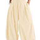 ReachMe Womens High Waist Barrel Pants Wide Leg Lantern Pants with Pockets Casual Baggy Trousers Beach Vacation Outfits(Apricot Yellow,L)