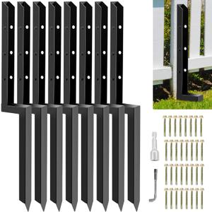 8-Pack 2" Width Fence Post Repair Kit, 34in Total Length Heavy Duty Ground Spike Anchor for Wooden Post Repairing Tilted/Broken Posts