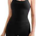 SUUKSESS Women 2 Piece Workout Sets High Waisted Tummy Control Biker Shorts Halter Padded Tank Tops S