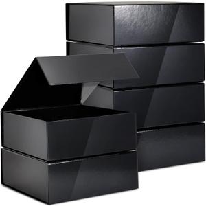 Stockroom Plus Gift Boxes with Lids - 9.5 x 9.5 x 3.5 In, 6-Pack Glossy Black Square - Magnetic Closure & Reusable Decorative Cases for Groomsmen Proposal & Bridesmaid