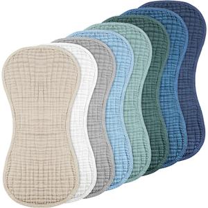 Frienda 8 Pack Muslin Burp Cloths for Baby Large 20 x 10 Inch Cotton Burp Rags for Spit up Drool Absorbent Soft Multicolor Wash Cloths Diapers for Newborn Girl Boy Essential Shower Gift(Cool Colors)