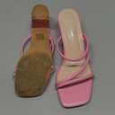 Shoe'N Tale Strappy Heels For Women Low Chunky Block Heel Heeled Sandals Square Open Toe Slip On Slides Mules, Pink, Size 9