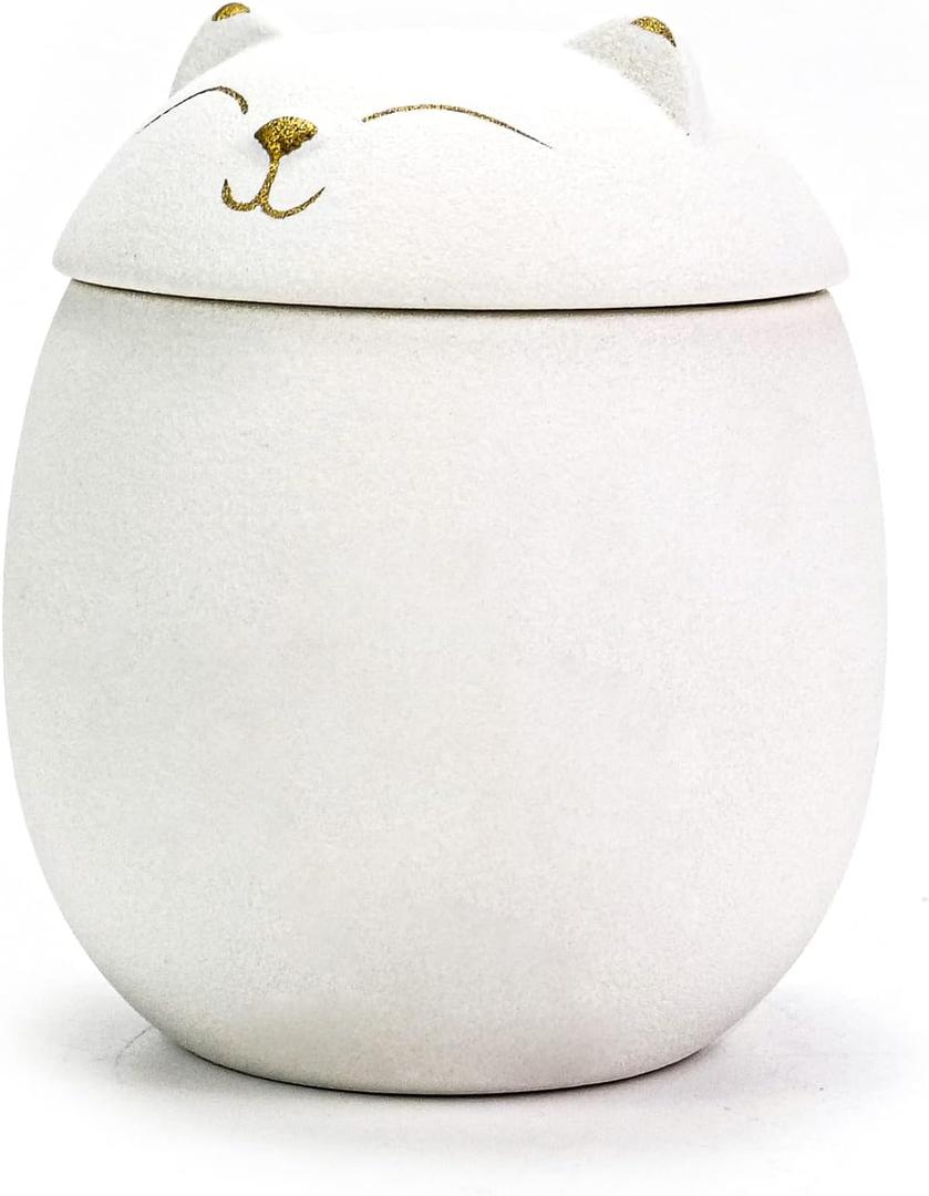 Cat Urn Dog Urn Sized 3.2x2.9 and 4.9x4.25. A Smiley-Cat Pet Urn with a Memoria Card.Cat Urns for Ashes for Your Pet (12 cu/in, White)