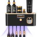 Toothbrush Holders for Bathrooms, Toothbrush Holder Wall Mounted with Toothpaste Dispenser, Rechargeable Cordless Wall Mounted Tooth Brushing Holder (Black Rose Gold)