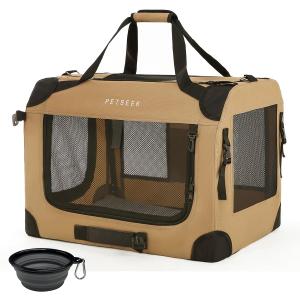 Extra Large Cat Carrier Soft Sided, Portable Small Dog Carrier for 2 Cats, 24"x16.5"x16" Car Travel Folding Comfortable Design, Khaki