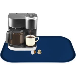 TOHONFOO Silicone Coffee Maker Mat with Lip, 24'' x 16'' Heavy Duty Coffee Maker Mat for Countertops, Coffee Tray Fit Under Coffee Machine Appliance Automatic Machines Espresso Accessory, Navy Blue
