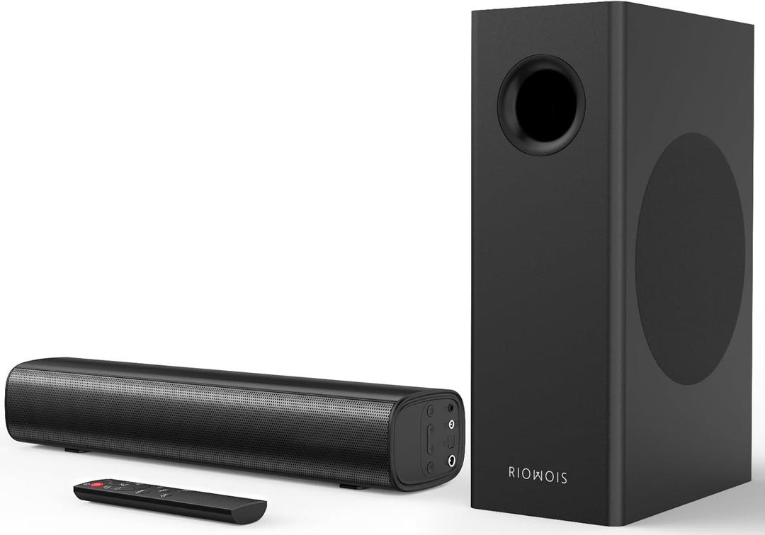 Sound Bars for Smart TV with Subwoofer, 2.1 Deep Bass Small Soundbar Home Theater Surround System Speaker with 4 Inch Subwoofer, Bluetooth/Optical/AUX Connection, Compact Soundbar for TV (14-inch soundbar with subwoofer)