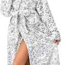 RONGTAI Womens Robes Plush Fleece Hooded Bathrobe Thick Nightgown with Pockets Fluffy Sleepwear (XX-Large, Leopard)