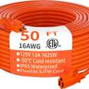 HUANCHAIN Indoor Outdoor Extension Cord 50 ft Waterproof, 16/3 Gauge Flexible Resistant Appliance Extension Cord Outside, 13A 1625W 16AWG SJTW, 3 Prong Electric Cable Orange, ETL