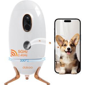 Dog Camera with Treat Dispenser, 2K 330° View Pet Monitor with Phone App, Night Vision, 2.4 &5G WiFi, Interactive 2-Way Audio Speaker, Motion Detection, Smart Home Indoor Cam, No Subscription Fee