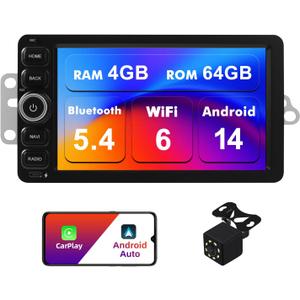 4+64G Android 14 Double Din Car Stereo for Chevrolet Silverado Impala Tahoe GMC Sierra Yukon Hummer H2 with 7 Inch IPS Touchscreen Radio Built-in Wireless Carplay/Android Auto/Bluetooth/FM/AUX/SWC
