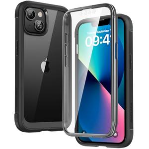 Diaclara Designed for iPhone 13 Case, Full Body Rugged with Built-in Touch Sensitive Anti-Scratch Screen Protector, Soft TPU Bumper Case for iPhone 13 6.1" (Black and Clear)