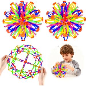 2Pcs Colorful Sphere Collapsible Expandable Magic Breathing Expanding Balls Toy for Toddlers Kids 2 3 4 +Year Old Boys Girls,Sensory Fidget Stress Balls Toy for Autism, Anxiety,Yoga -ADHD