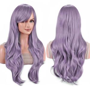 IMISSU 28 Inch/70cm Long Hair Water Wavy Wigs with Bangs Cosplay Costume Wig (Purple)