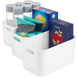 STORi Plastic Storage Bins, Set of 3 White Organizers, Pantry Storage Containers, Home Organization Must Haves for Kitchen, Laundry, Office, Closet, 10" x 6" Made in USA