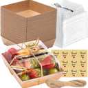50 Pack Small Individual Charcuterie Boxes with Clear Lids and Forks - To Go Paper Mini Charcuterie Box, Disposable Food Containers, 5Inch Dessert Boxes for Cookie, Cake Slice, Strawberries (Brown)