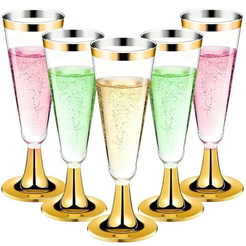 40 Pack Plastic Champagne Flutes with Gold Rim Gold Bottom, 5.5 Oz Clear Disposable Plastic Champagne Glasses, Wine Glasses Cups for Wedding Celebration Party Wine Tasting New Years Eve Party Supplies