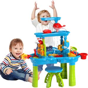 2025 Upgraded 3-Tier Water Table with Chair – Kids Outdoor Sensory Play Table for Backyard or Beach Fun, Boys & Girls