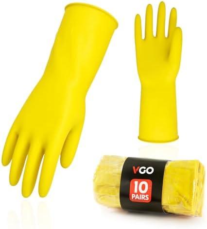 Vgo... 8-Pairs Reusable Household Gloves, Rubber Dishwashing gloves, Extra Thickness, Long Sleeves, Kitchen Cleaning, Working, Painting, Gardening, Pet Care (Size XL, Yellow, HH4601)