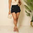 HTD Women's Denim Shorts Skorts Asymmetrical with Pockets (Black), Size XL
