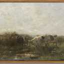 Floating Framed Landscape Canvas Wall Art, French Vintage Natural Country Cows Pictures Wall Decor Artwork, Farmhouse Oil Paintings Prints for Living Room Bedroom Home Decoration 8x10 inch