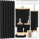 Bathroom Accessories Set 22 Pcs, Complete Bathroom Decor Set with Shower Curtain, Hooks, Waste Bin, Soap Dispenser, Toothbrush Holder, Black Bathroom Accessory Kit for Home Decor