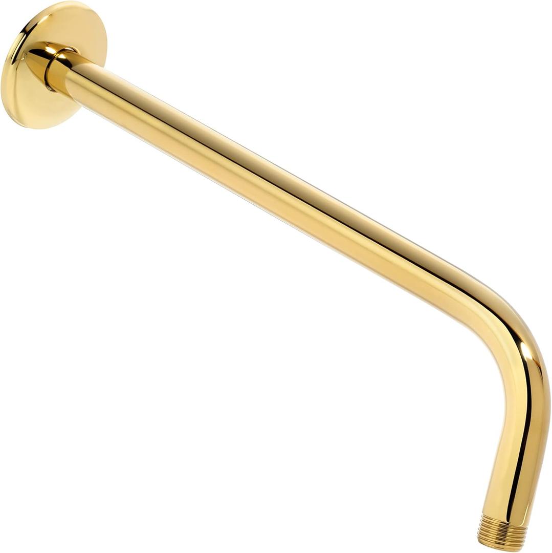 12 Inch Shower Arm And Flange - Solid Stainless Steel, Wall-Mounted For Fixed Shower Head & Rain Showerhead - Aqua Elegante - Polished Brass