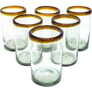 Amber Rim 14 oz Drinking Glasses (set of 6), Recycled Glass, Lead-free, Toxin-Free (Drinking)
