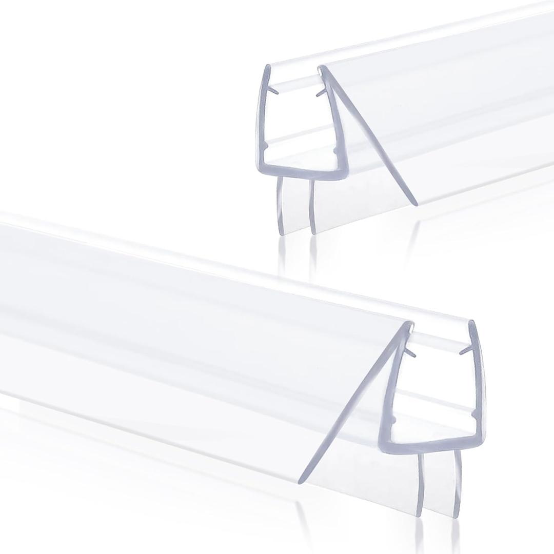 Shower Door Seal for Frameless 5/16"(8mm) Thick Glass Door, 2 Pack x 39" Long Shower Glass Door Bottom Seal Strip with Sweep, Ultra-Clear PVC Seal Strip (for 5/16" Glass)