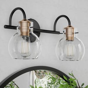 2 Light Bathroom Vanity Light, Black and Red Copper Bathroom Light Fixtures Over Mirror, Modern Copper Vanity Fixtures with Clear Glass Shade, Black Wall Sconce for Living Room