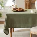 Linen Tablecloth for Rectangle Table, 52x70 Inch Olive, Farmhouse Style Green Tablecloth, Water Resistant Burlap Tablecloths for Dining Table Farmhouse Kitchen