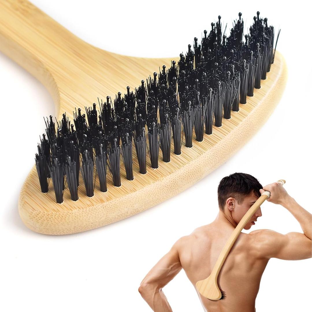 Bamboo Back Scratcher, Oversized Body Scratcher with 22 Curved Long Handle and 2 in 1 Wide Scratching/Massaging Head, for Itch Relief, Body Brush backscratchers for Adults Men Women