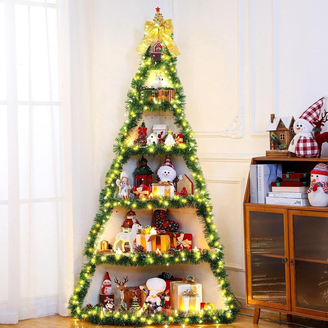 CroBlissful 6 Tier 6ft Christmas Village Display Stand Christmas Tree Corner Shelf Large Wood Platform Bookshelf for DIY Living Room Bedroom Home Office Decor, 76.2 cm x 68.58 cm