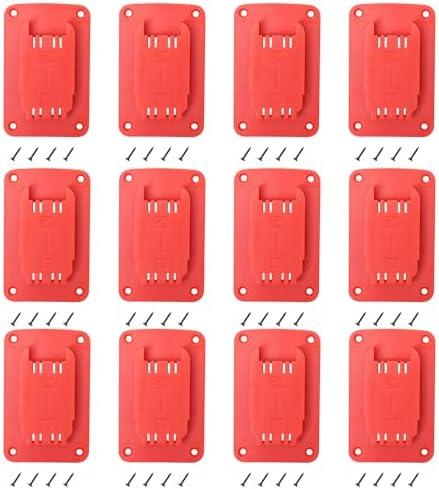 12packs Tool Holder For Milwaukee M18 & Dewalt 20v,Wall Mount Drill Holder with 48 Screws (red)
