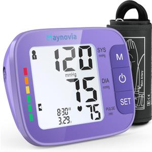 Upper Arm Blood Pressure Monitor with Wide Cuff, Automatic Digital BP Machine for Home Use, Large Backlit Display, Irregular Heartbeat Detection, Includes Storage Bag & 260 Memory (Purple)
