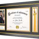 Yaetm 11x22 Diploma Frame with Tassel Holder for 8.5x11 Certificate Document & 4x6 Photo with High Definition Glass, Black Mat Over Gold Acid-free Mat, Black Graduation Frame 2026
