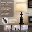 Vintage Table Lamp for Living Room Bedroom, 18.5" Farmhouse Bedside Lamps Nightstand Lamp Set of 2, Table Lamps with Oatmeal Linen Lamp Shades, 2 LED Bulbs Included, Black