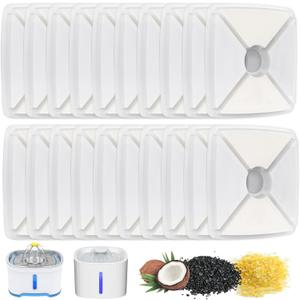 20 Pcs Cat Water Fountain Filters - Pet Water Fountain Filters 3 Triple Filters Replacement with Lonic Resin and Activated Carbon for Square 84oz/2.5L Automatic Pet Fountain Cat Water Fountain