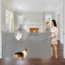 Reinforced 42" Extra Tall x 75" Wide Retractable Baby Gates with Support Rods - Prevent Crawling Under Extra Tall Pet Gate Indoor Mesh Baby Gates for Dogs Outdoor Retractable Gate, Gray