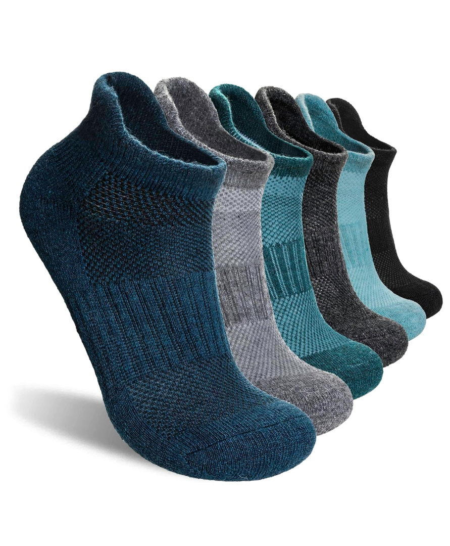 Merino Wool Ankle Hiking Socks For Men & Women No Show Running Athletic Support Thick Cushioned Breathable Socks 6 Pairs M