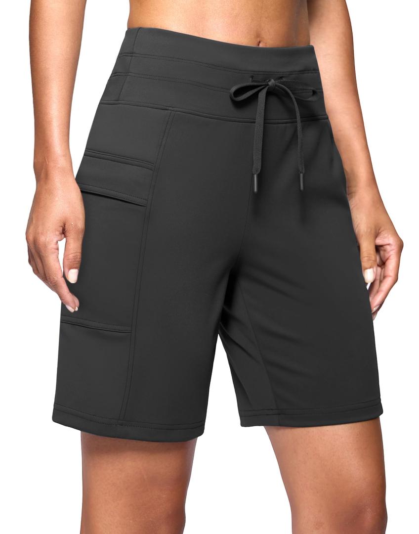 Women's 7" Athletic Hiking Long Shorts with Pockets High Waisted Dark Grey (S)