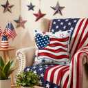 Hexagram 4th of July Pillow Covers 18x18 July 4th Decor Patriotic American Flag Throw Pillow Covers Set of 4 Decorations Star Independence Memorial Day Home Decor