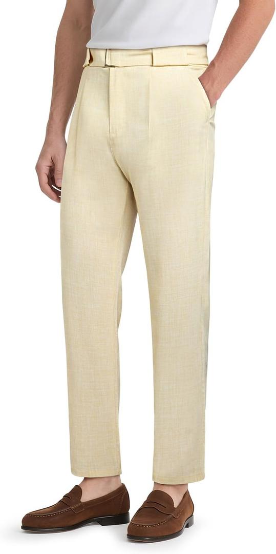 GINGTTO Linen Dress Pants Men Straight Fit Lightweight Summer Beach Casual Pants Men (32W x 30L, Dark Khaki)