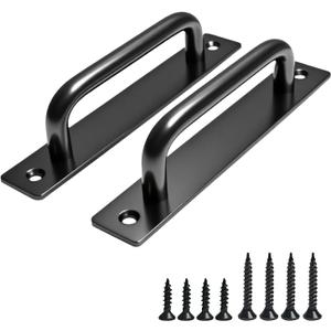 2PCS 5.8 Inches Barn Door Handle, Premium Aluminum Alloy Gate Handle, Sturdy Black Sliding Door Pull Handles for Kitchen, Cabinet, Bathroom, Closet, and Easy Install