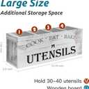 Suli Extra Large Kitchen Utensils Holder with 4 Compartments, Wooden Utensil Organizer for Kitchen Countertop, Farmhouse Decor, Rustic Cooking Utensil - White grain