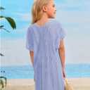 SOLY HUX Girl's V Neck Crochet Short Sleeve Beach Dress Summer Swimsuit Bikini Cover Up (8Y, Solid Light Blue)