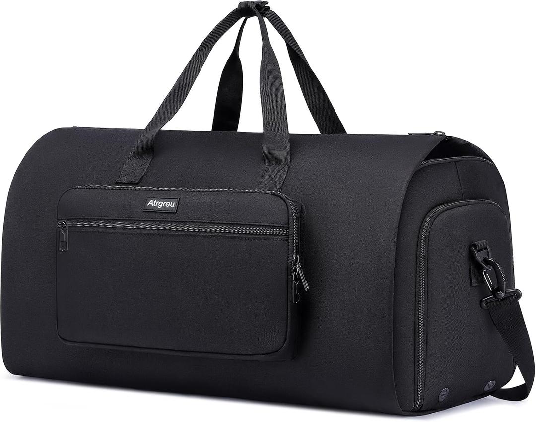 Convertible Duffle Bags for Men, Garment Bag for Travel, Carry on Garment Duffel Bag with Shoe Compartment, 2 in 1 Hanging Dress Suitcase Suit Travel Bags, Black